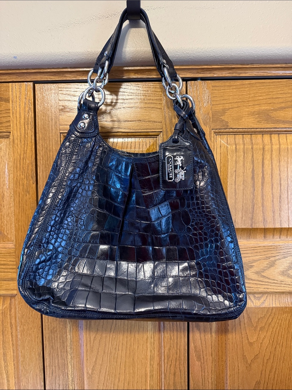 Coach Madison Croc Embossed Leather Maggie Shoulder Bag oColor Is Black